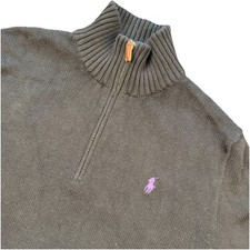 Polo Ralph Lauren Men's Sweater 1/4 Zip Black Cotton Size M Classic Preppy picture