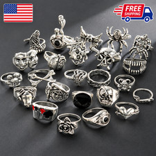 24Pcs Gothic Skeleton Rings Set – Punk Grunge Unisex Street Fashion Jewelry picture