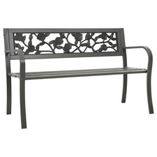 Gray 3-Seat Powder-Coated Steel Garden Bench with Floral Rose Design picture