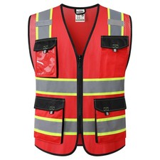 Reflective High Visibility Work Vest Mesh Construction Apparel Utility Pockets picture