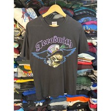 Vintage 2003 Aerosmith Skull Top Hat Playing Cards Graphic T-Shirt Black Large picture