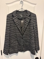 Sharagano Women's Blazer Houndstooth Plaid Single Button NWT Size M Black Gray picture