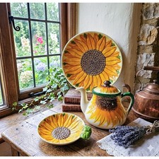 Vintage Vicky Wesley Signed Numbered Sunflower Teapot Bowl Cup Set picture