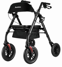 All Terrain Rollator Walker with Seat 10in Wheels 300lb Foldable Seniors Black picture