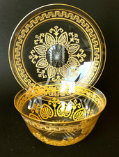 An Exquisite Antique French Etched Crystal 22k Gold Glided  Plate & Bowl Set picture