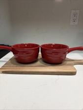 Longaberger Chili/Soup Bowls w/ Handle Pottery Woven Traditions Red Set Of 2 picture