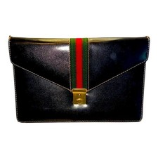 Gucci Vintage Sherry Web Push Lock Tuck-Away Wristlet Clutch Made in Italy picture