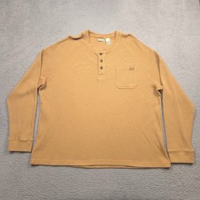 L.L.Bean BeanBuilt Waffle Henley Men XXL Regular Cotton Blend Pocket Gold Tan picture