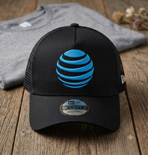 AT&T Blue Globe Embroidered Baseball Hat Black Trucker Cap Vintage Retro picture