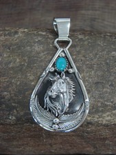 Native American Sterling Silver & Turquoise Horse Pendant - Morgan picture