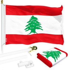 NEW G128 Lebanon Flag & Flagpole, 6FT White Pole & 3x5FT Printed 150D Flag picture