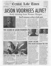 1980 Friday The 13th Crystal Lake Times Jason Voorhees Alive? Newspaper Print 🔪 picture