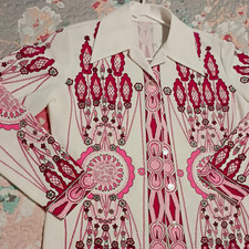 vintage believe 60s White Pink Screen Print Sequin Button Front picture
