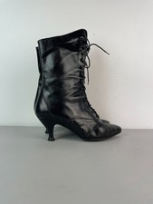 Vintage 80s Peter Fox Black Leather Victorian Style Lace Up Boots Booties 9B picture