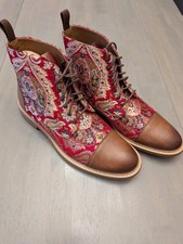 Beautiful TAFT Jack Boots in Red Paisley Jaquard And Brown Leather Size 9 picture