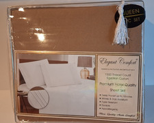 Elegant Comfort Queen 4 Pc Sheet Set Egyptian Cotton White Deep Fitted 1500 Thre picture