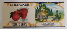 10 Vintage Cherokee Tomato Juice Can Labels, Cedartown,Georgia picture