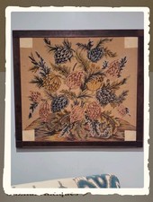 LARGE, VINTAGE, FLORAL NEEDLEPOINT Picture in Custom Walnut FRAME picture