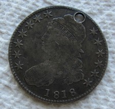 1818  Capped Bust Silver Half Dollar Rare Key Date VF Holed Scratched picture