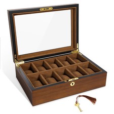 6/10/12 Slot Wooden Watch Box Display Jewelry Case Storage Organizer With Key picture