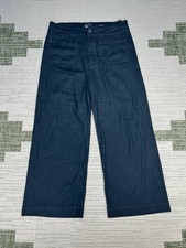 Maeve Anthropologie The Colette Crop Wide Leg Pants Womens 12 Blue Linen Stretch picture