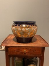 Antique Royal Doulton Lambeth Slaters Patent Jardiniere Cobalt Blue Planter 22cm picture