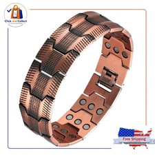 Men's Copper Bracelet,3X Strength 99.99% Copper Magnetic Adjustable Length picture