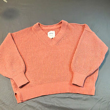 Aerie Pink Rib-Knit V-Neck Woman S Sweater Oversize Cozy Slouchy Winter picture