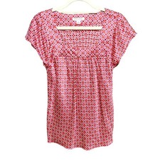Banana Republic Pink Red Geometric 100% Silk Square Neck Blouse Sz S Vintage picture