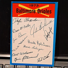Topps 1973 Team Checklists #309 Baltimore Orioles Checklist Auto Two Stars Back picture
