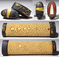 Beautiful Same-Tsuka with Monkey Design Fuchi/Kashira  Edo era tsuba antique picture