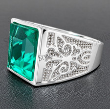 Green Emerald Gemstone Ring For Men's With 925 Sterling Silver Emerald Cut Ring picture