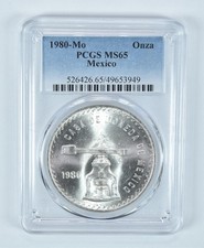 1980 Mo Mexico 1 Onza Silver MS65 PCGS Blue Label picture