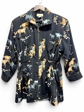 Vintage 90s Equestrian Horse Print Jacket Antique Crest Buttons picture