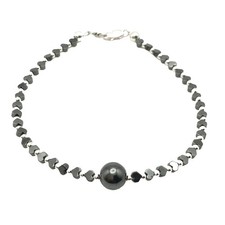 Silver Schark Sterling Silver & Hematite Heart Bracelet 7.75” Marked 925 #39 picture