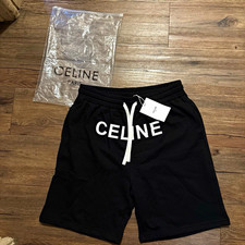CELINE Men’s Black Logo Drawstring Elastic Waist Sweat Shorts Pockets picture