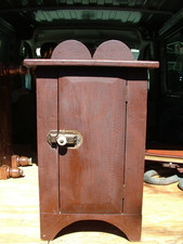 ANTIQUE 19THc. AMERICAN MINIATURE BROWN PAINTED PINE THREE SHELF CABINET picture