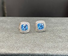 David Yurman Sterling Silver Albion Blue Topaz Stud Earrings & Diamonds picture