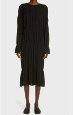 TOTEME Black Gathered Shirred Flare Long Sleeve Silky Crepe Jersey Dress M = 6 picture