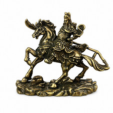 Antique Brass Guan Yu Horse Riding Statue – Bronze Warrior Feng Shui Decor picture