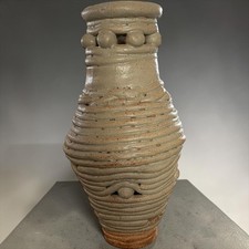Vintage Signed Hand-Built Coil Stoneware Vase 10'' Rustic Studio Pottery picture