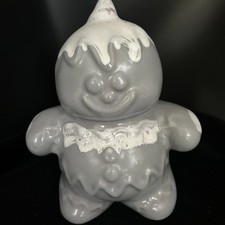 Commemorative Vintage Hull Pottery Gray Drip Glazed Gingerbread Man Bank (1999) picture