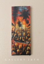 GORGEOUS HAITI SUNSET PAINTING STREET ORIG ART VTG TIKI  BOAT ATOMIC DECOR MCM picture