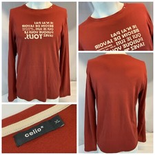Celio Long Sleeve Crewneck Tee Shirt XL Orange Cotton French Language YGI C1-469 picture