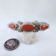 Old Pawn Navajo Sterling Silver Red Coral Cuff Bracelet 5