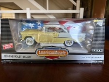 Ertl American Muscle 1955 Chevrolet Bel Air Yellow & White 1/18” Die Cast EUC picture