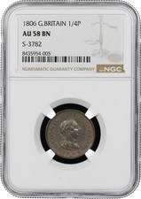 1806 George III Great Britain Copper Farthing NGC AU 58 BN picture