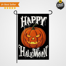 Happy Halloween Garden Flag 12X18 Inch Double Sided Burlap Scary Halloween Pumpk picture