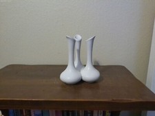 Vintage Van Briggle Pottery Matte White Triple Bud Vase picture