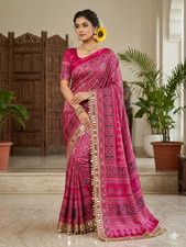 Semi Gajji Silk Saree Real Mirror Work Wedding Party Festive Wear Sari Blouse picture